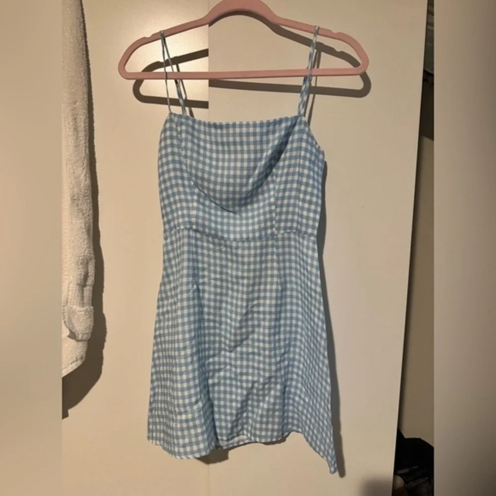 Reformation Preston Gingham Dress Baby Blue Spaghetti Strap Mini Size 0‎
